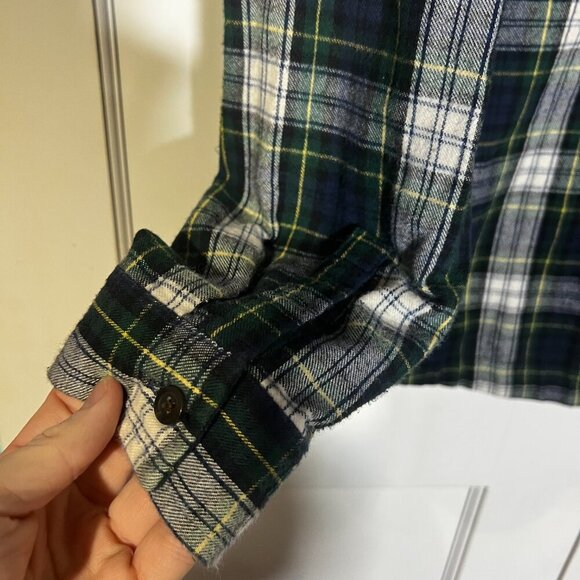 L.L. Bean Scotch Zip Up Flannel Hooded Plaid Green Blue White Size Medium Fall - Picture 10 of 10
